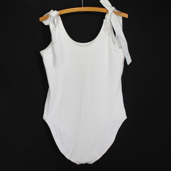 Old Navy Tie Shoulder Bodysuit Womens Sz L White Rib Knit Sleeveless Sccop Neck - Picture 3 of 5